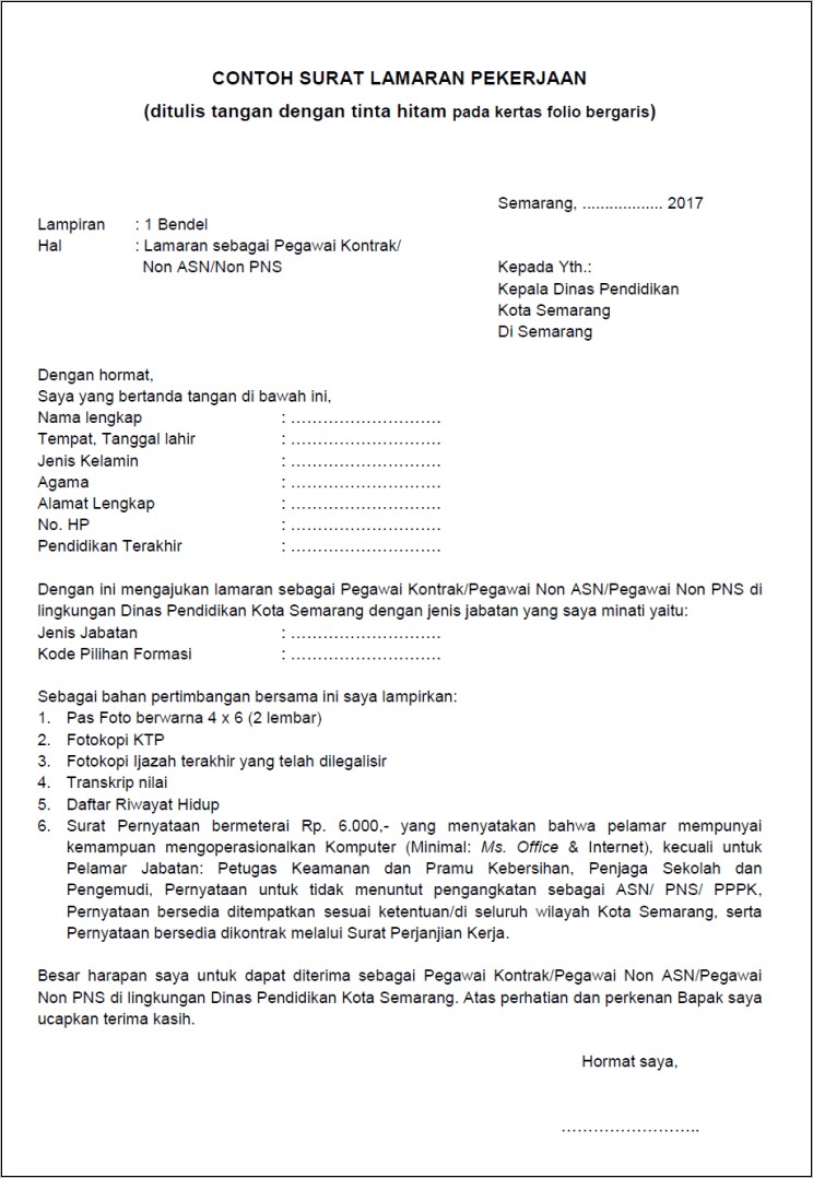Contoh Surat Lamaran Kerja Pegawai Honorer