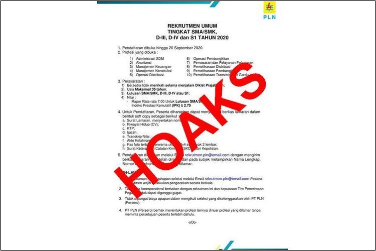 Contoh Surat Lamaran Kerja Pln Untuk Sma