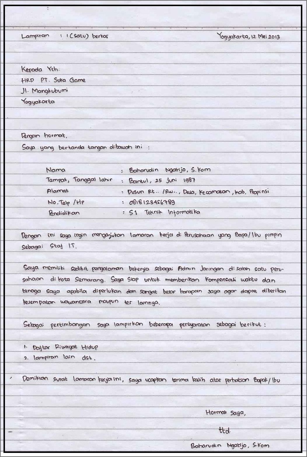 Contoh Surat Lamaran Kerja Print