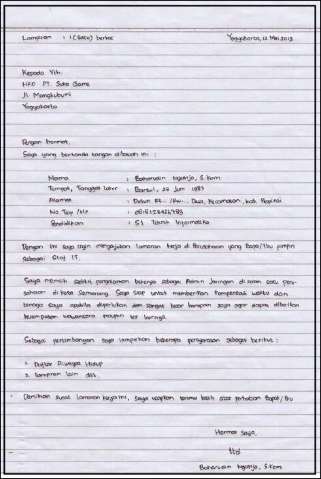 Contoh Surat Lamaran Kerja Satpam Sekolah