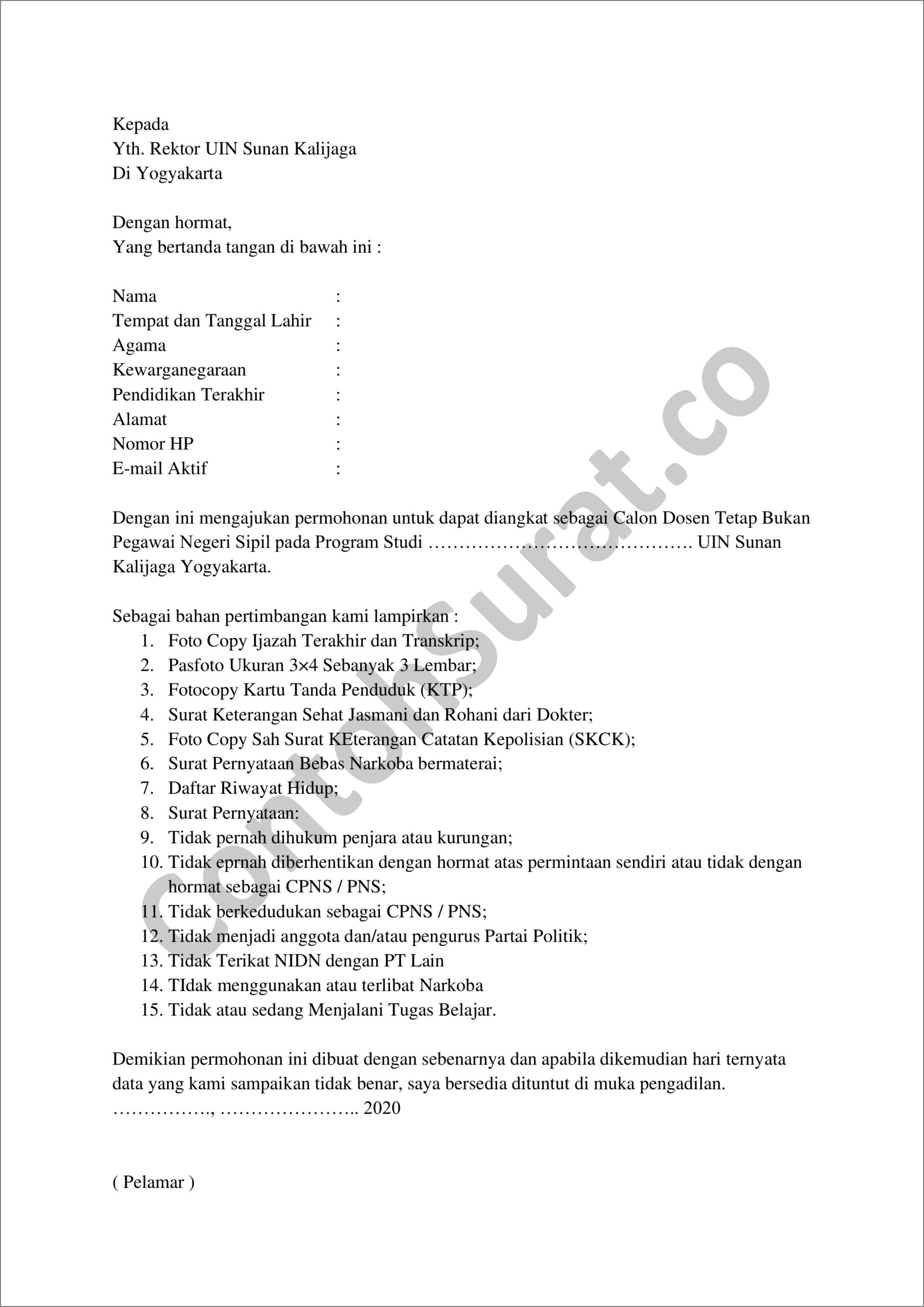Contoh Surat Lamaran Kerja Sebagai Dosen