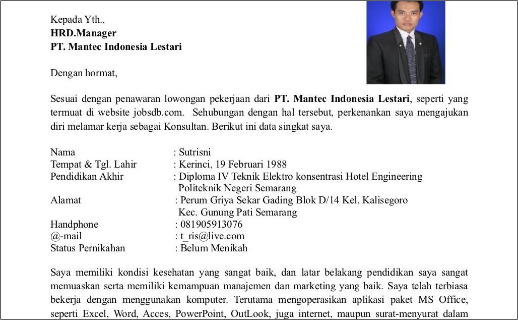Contoh Surat Lamaran Kerja Transmart Tulis Tangan