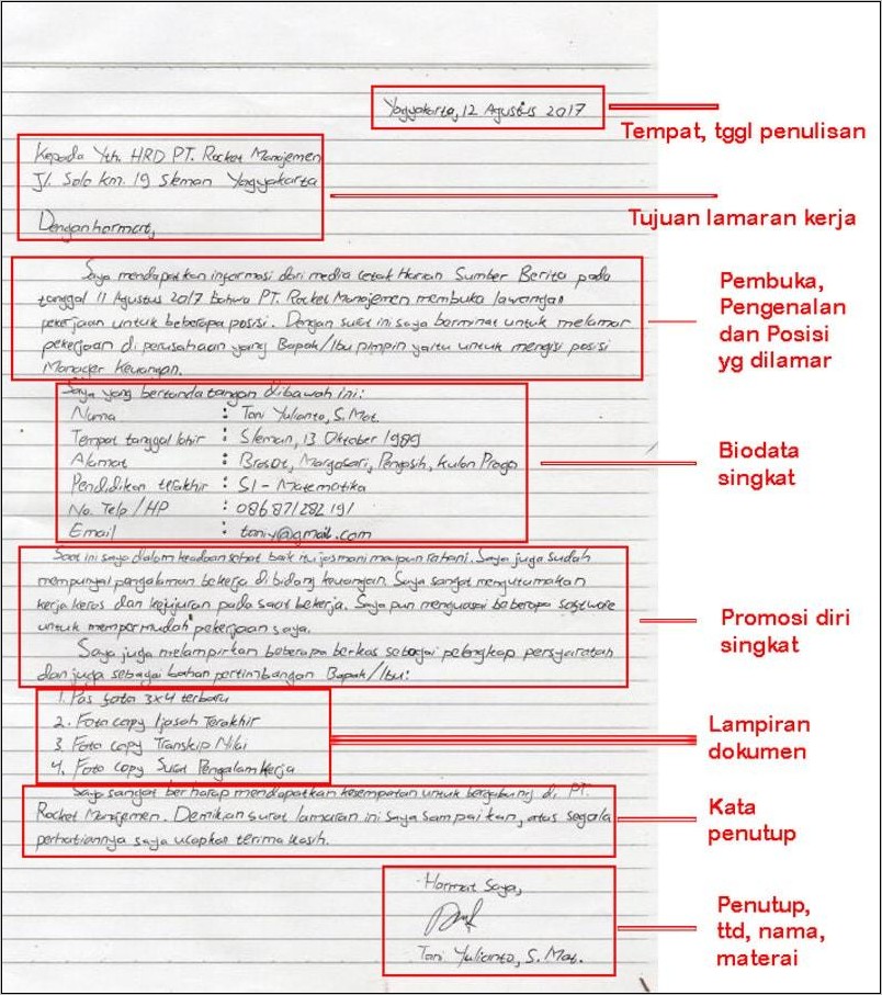 Contoh Surat Lamaran Kerja Umum Tulis Tangan