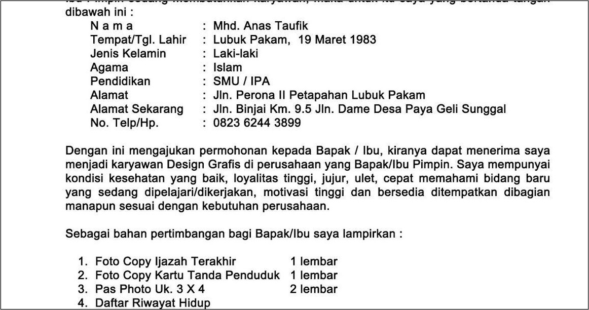 Contoh Surat Lamaran Kerja Untuk Perawat