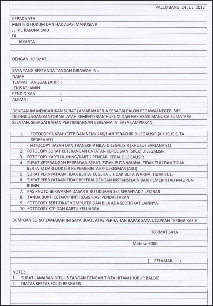 Contoh Surat Lamaran Kerja Yang Baik Dan Benar Bahasa Indonesia