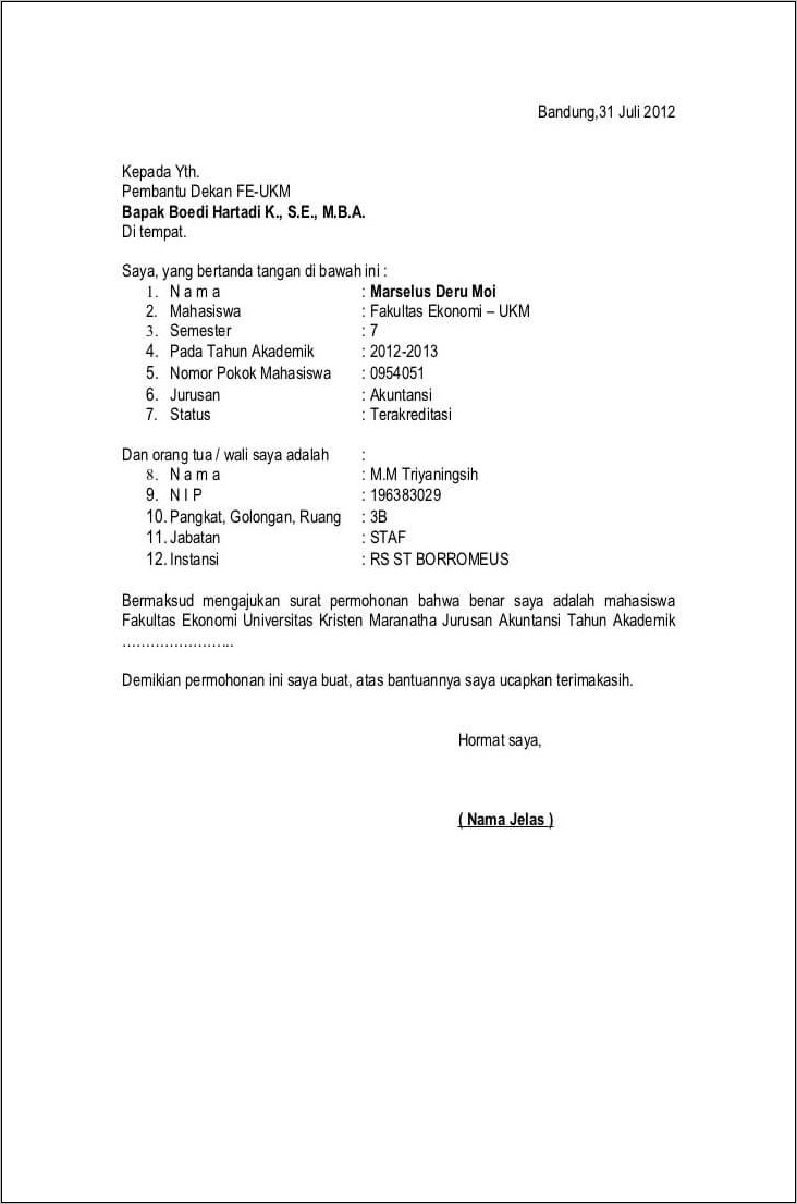 Contoh Surat Lamaran Kerja Yang Masih Kuliah Dalam Bahasa Inggris