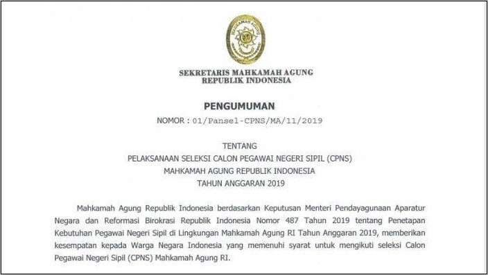 Contoh Surat Lamaran Mahkamah Agung 2017