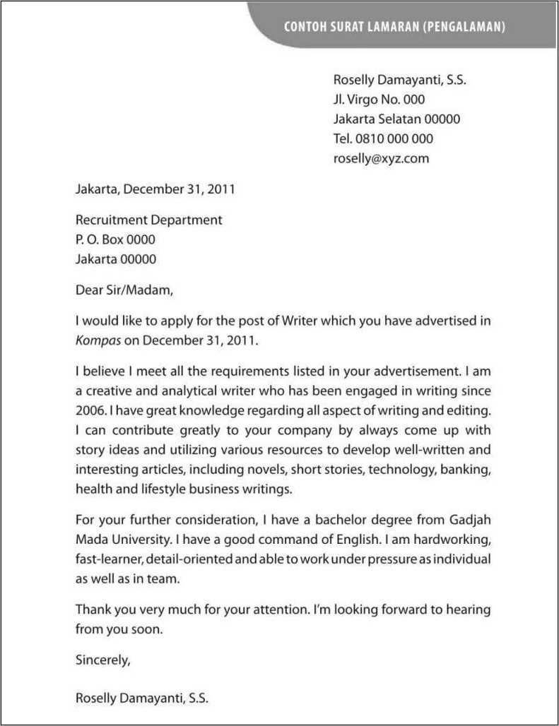 Contoh Surat Lamaran Pekerjaan Beserta Artinya