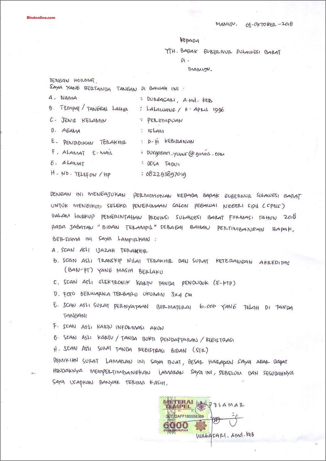 Contoh Surat Lamaran Pekerjaan Tulis Tangan