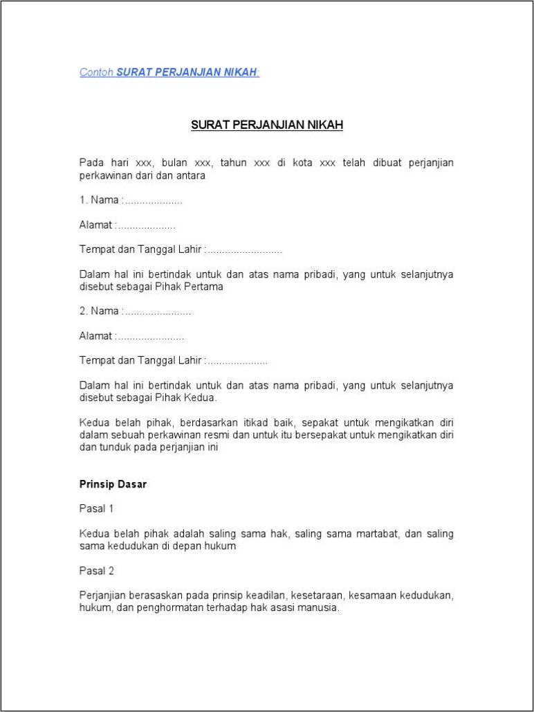 Contoh Surat Lamaran Pernikahan