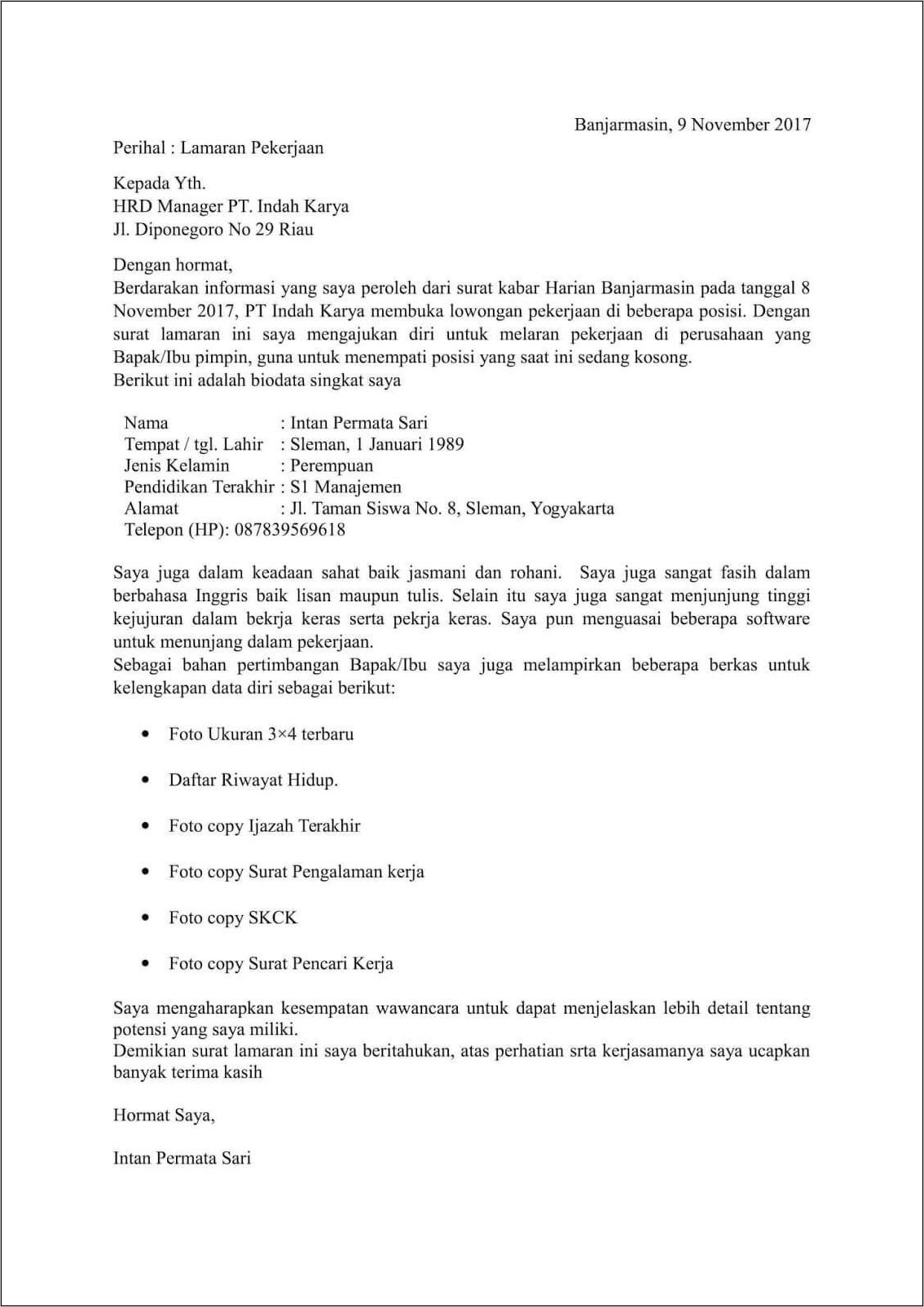 Contoh Surat Lamaran Pt Pelindo