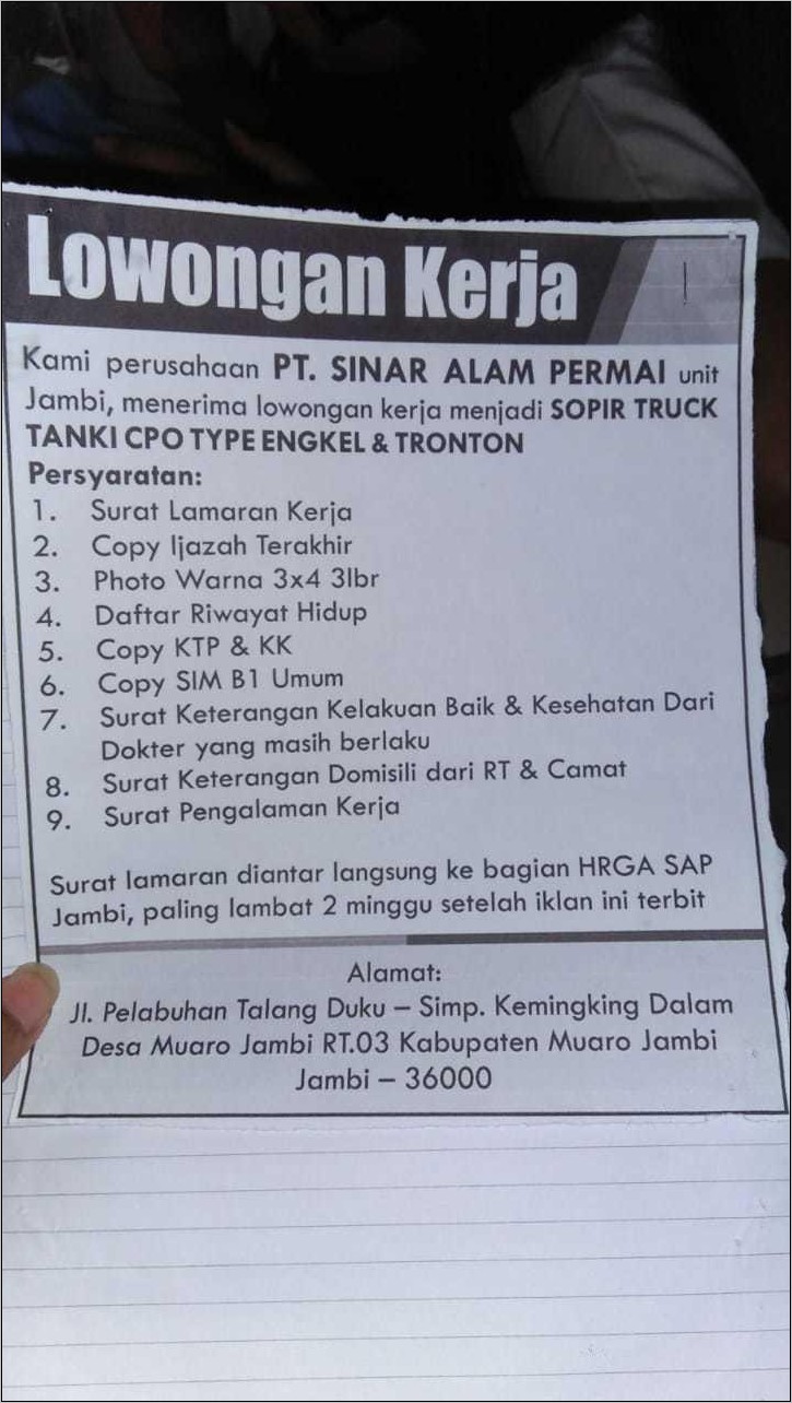 Contoh Surat Lamaran Sopir