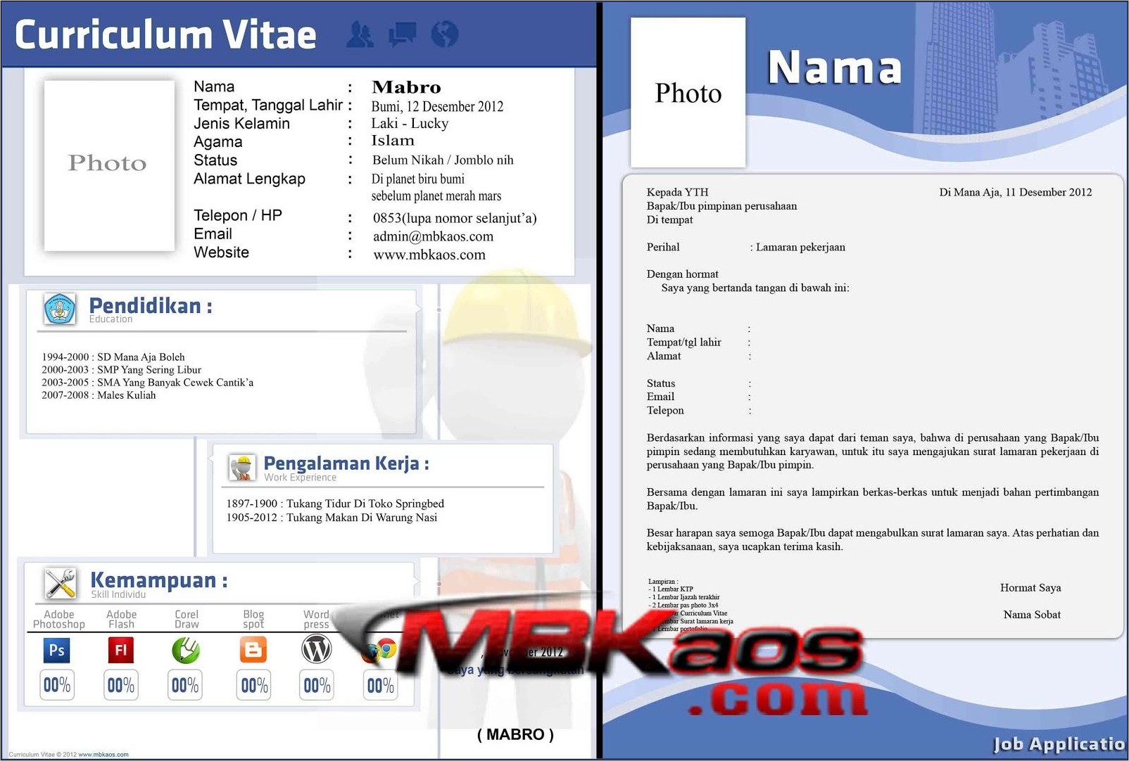 Download Contoh Surat Lamaran Kerja Dan Cv