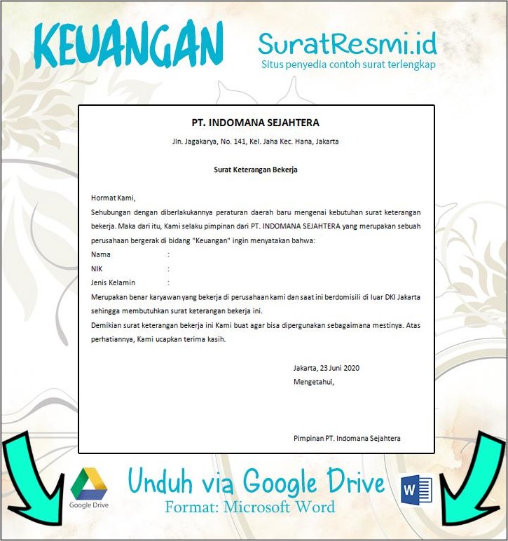 Bekerja Contoh Surat Keterangan Kerja