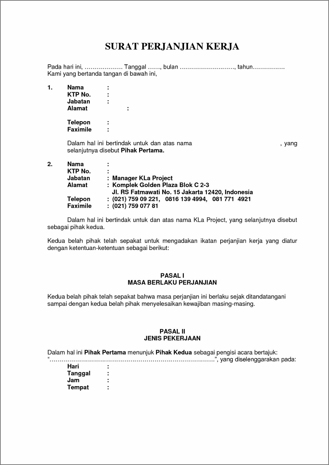 Contoh Addendum Surat Perjanjian Kerja