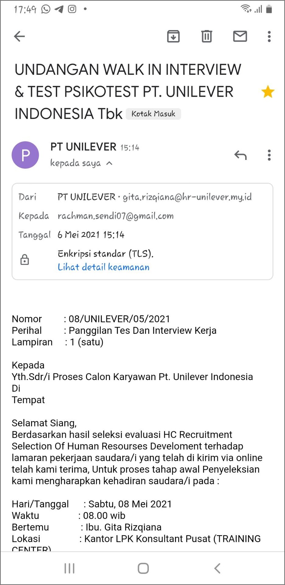 Contoh Asli Surat Panggilan Tes Kerja Pt Pertamina