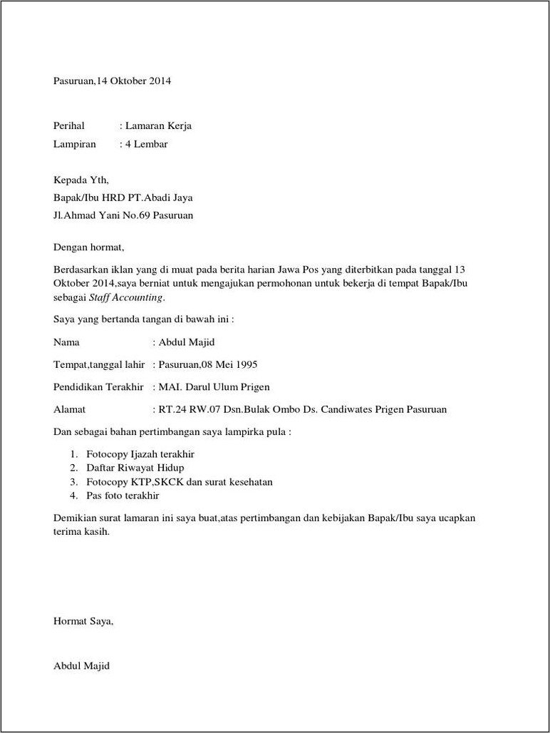 Contoh Bagan Surat Kehadiran Kerja Doc