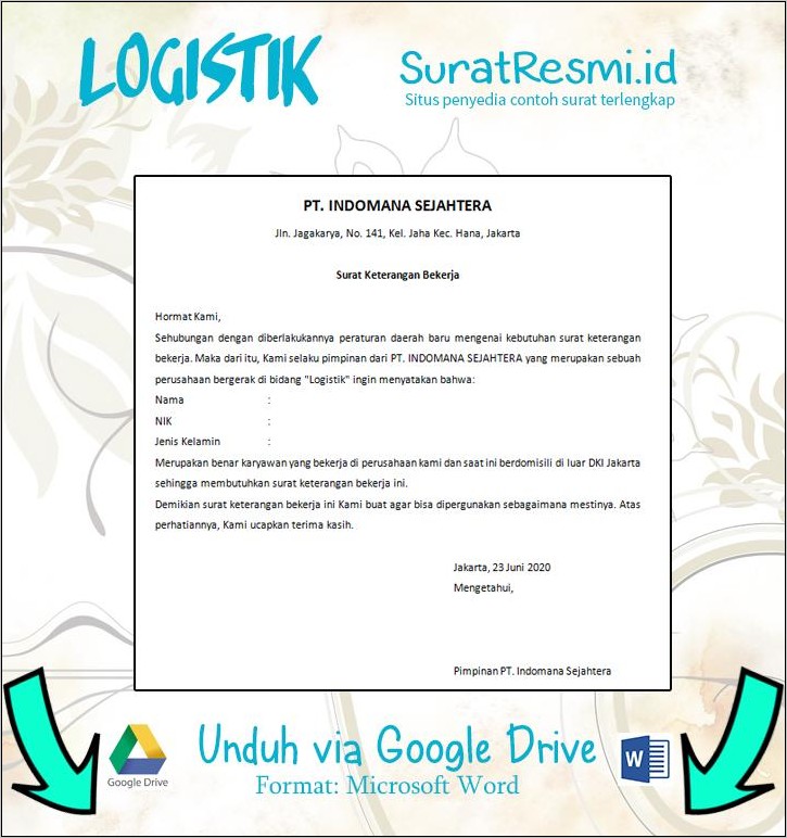 Contoh Form Surat Keterangan Bekerja