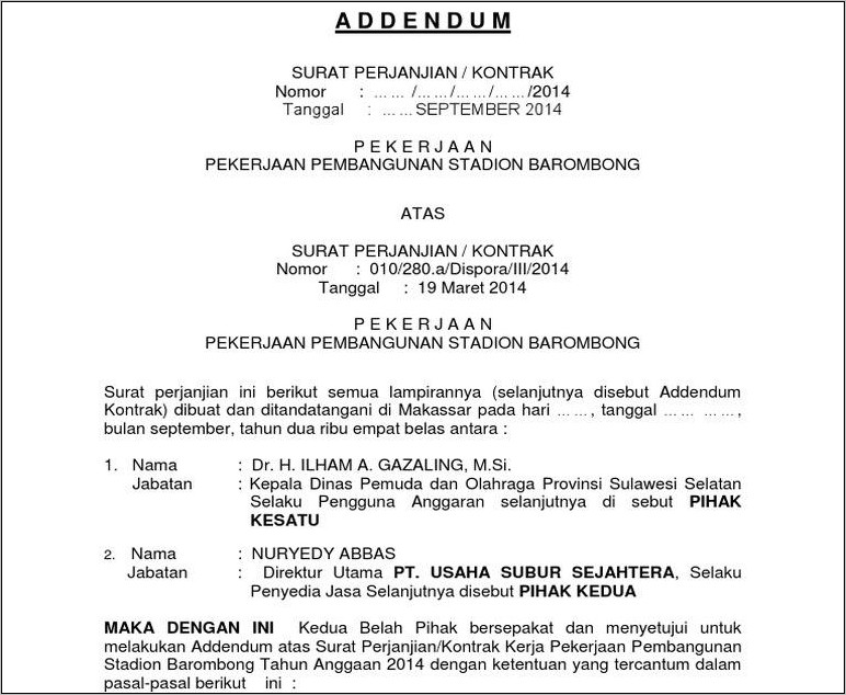 Contoh Format Surat Adendum Pekerjaan