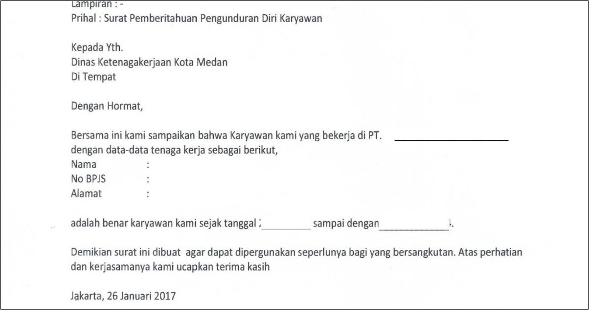 Contoh Paklaring Dan Surat Berhenti Kerja Tembusan Bpjs