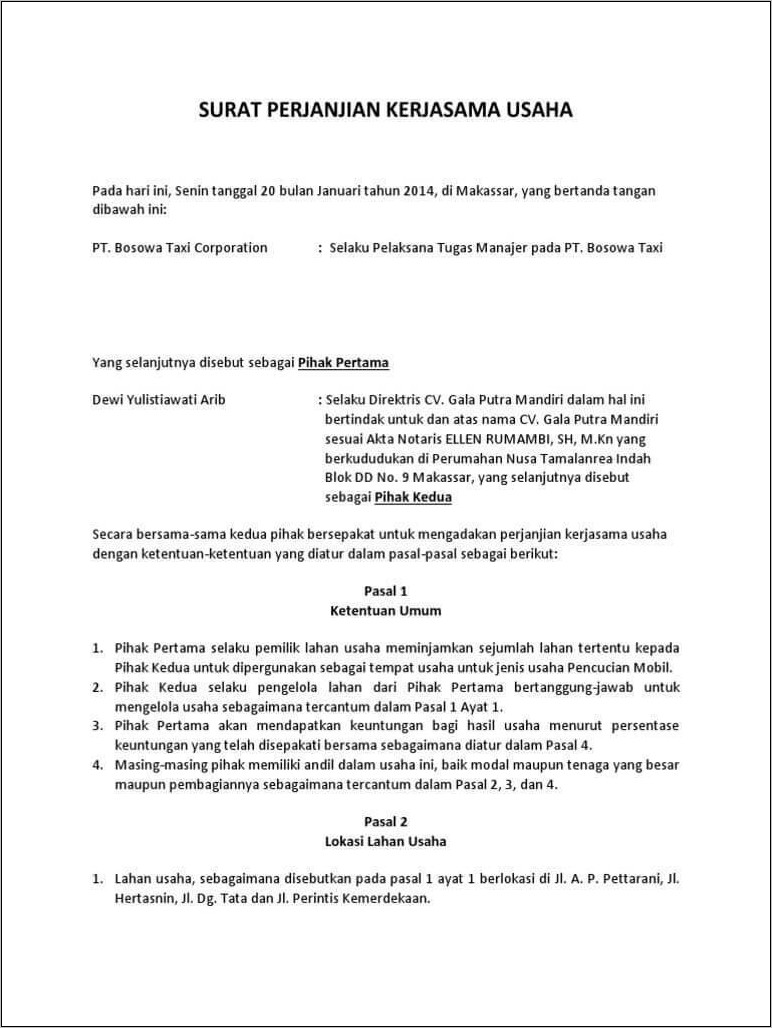 Contoh Resume Surat Kontrak Kerja