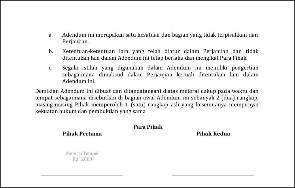 Contoh Surat Addendum Kontrak Kerja