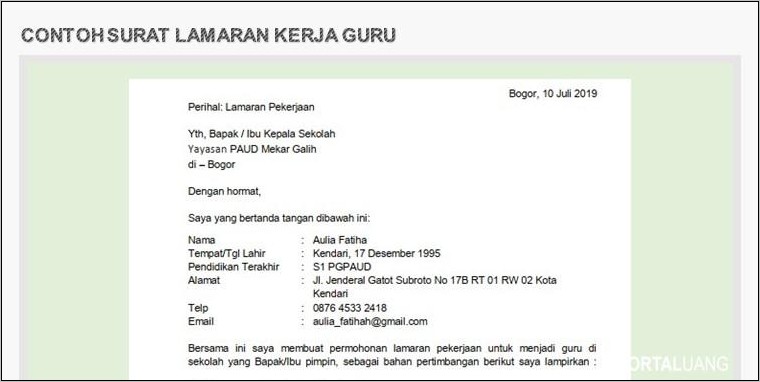 Contoh Surat Alamat Kerja