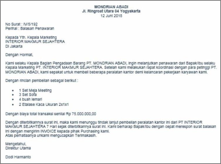 Contoh Surat Balasan Diterima Kerja Bahasa Inggris