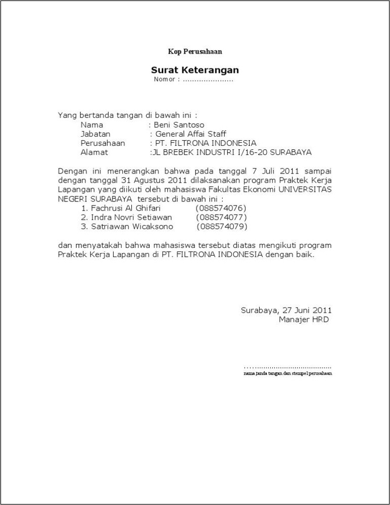 Contoh Surat Balasan Diterima Kerja