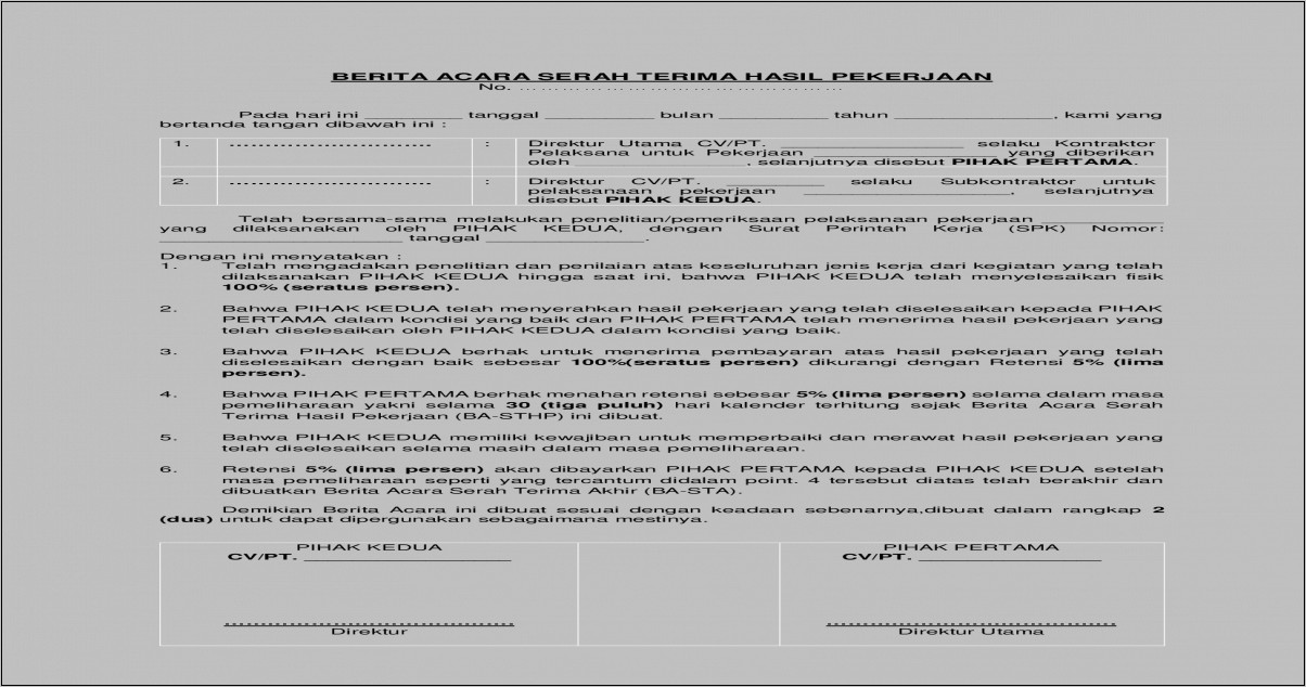 Contoh Surat Berita Acara Penyelesaian Pekerjaan Ldd