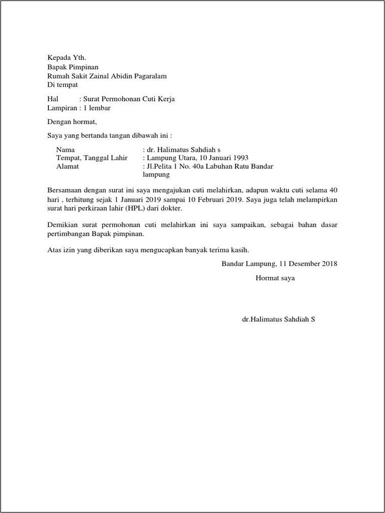 Contoh Surat Cuti Kerja Dosen