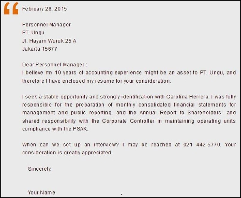 Contoh Surat Cv Kerja Bahasa Inggris