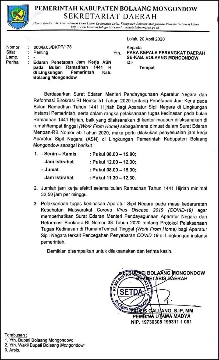 Contoh Surat Edaran Jam Kerja Bulan Ramadhan