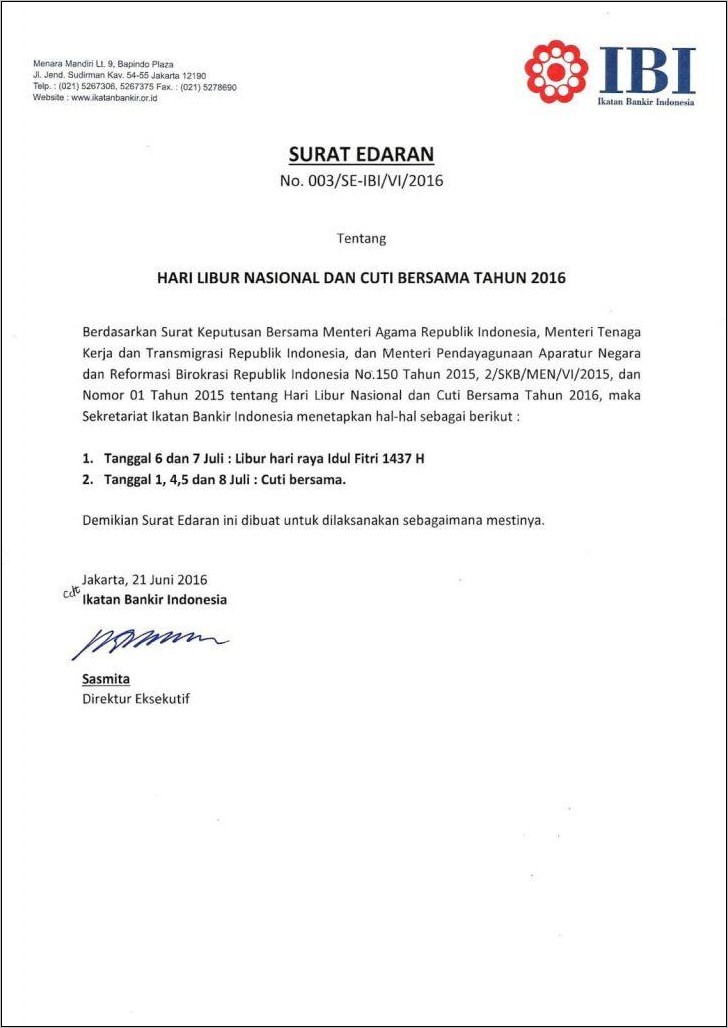 Contoh Surat Edaran Utilisasi Pekerja