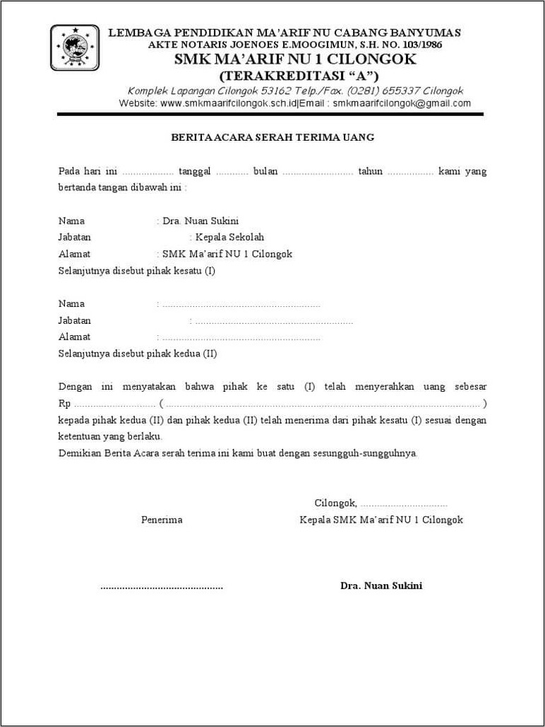 Contoh Surat Handover Pekerjaan