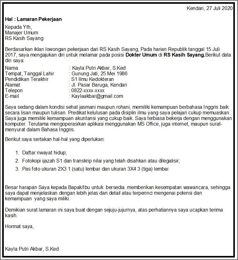 Contoh Surat Iklan Lowongan Pekerjaan