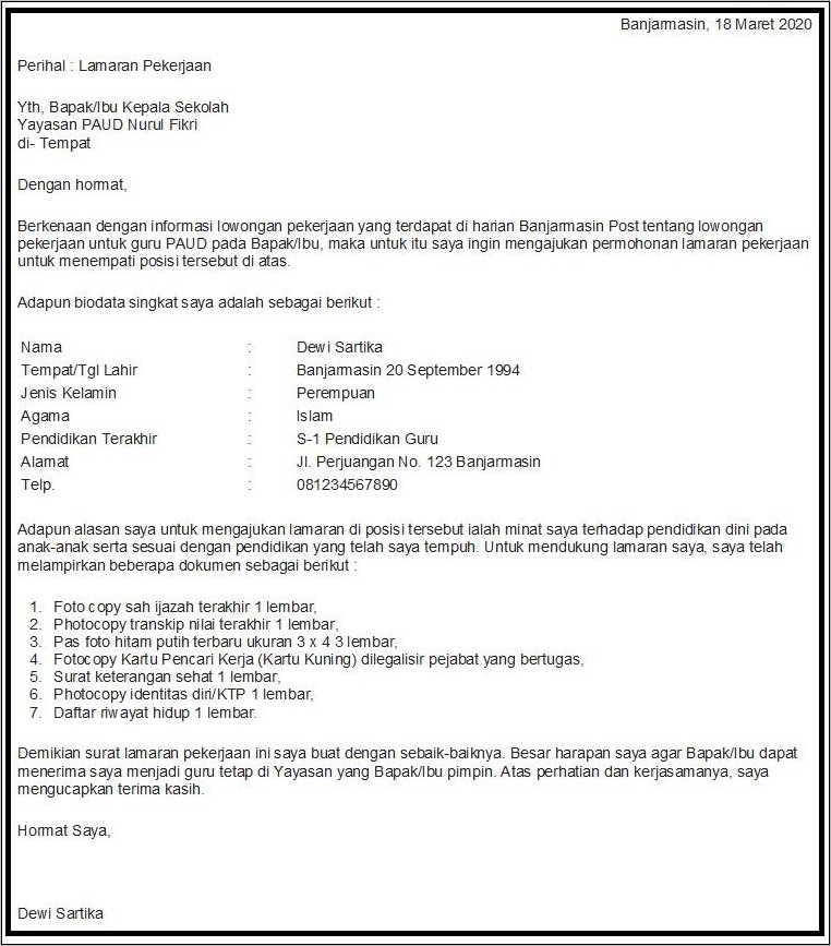 Contoh Surat Informasi Lowongan Pekerjaan
