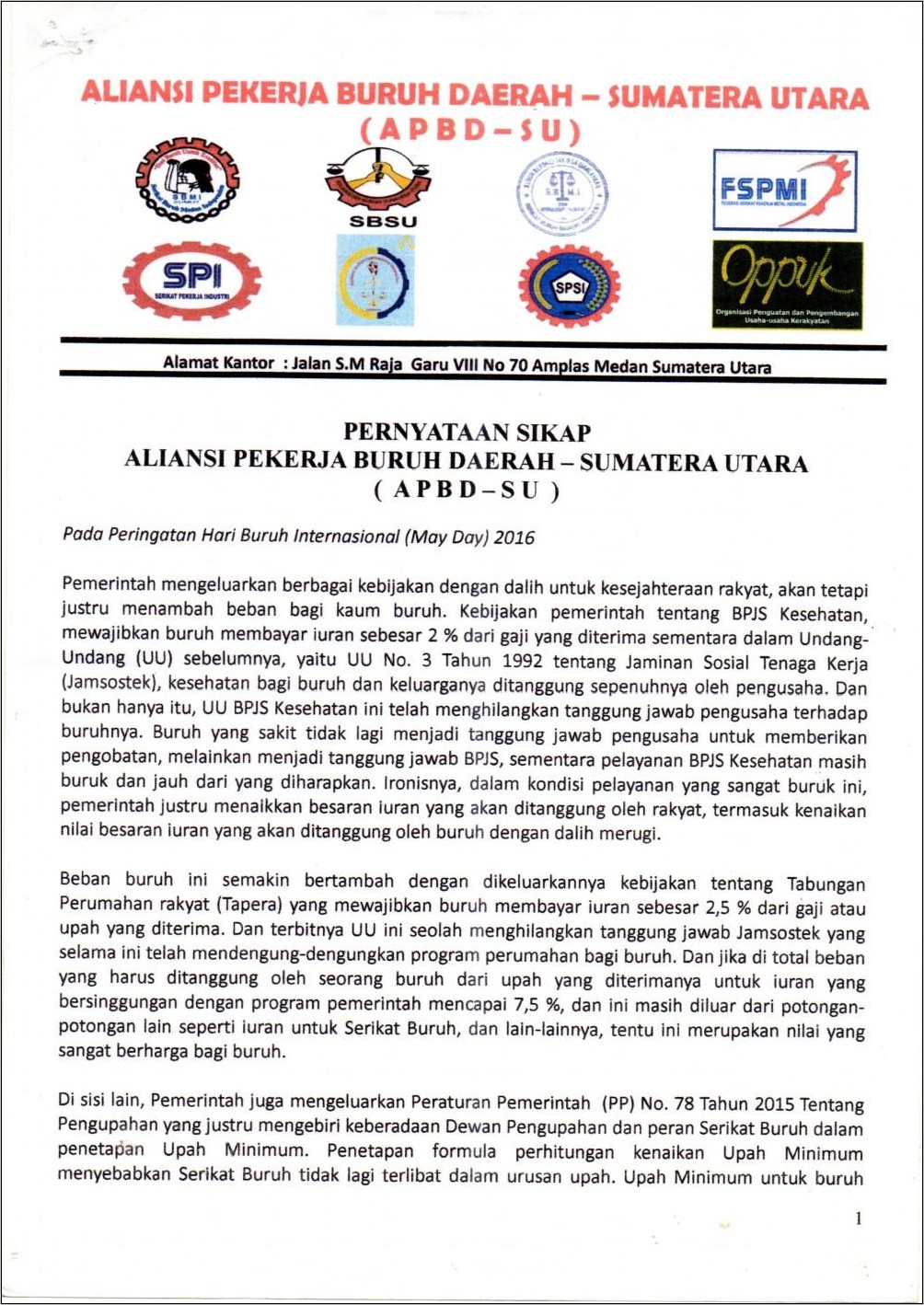 Contoh Surat Instruksi Aksi Damai Serikat Pekerja