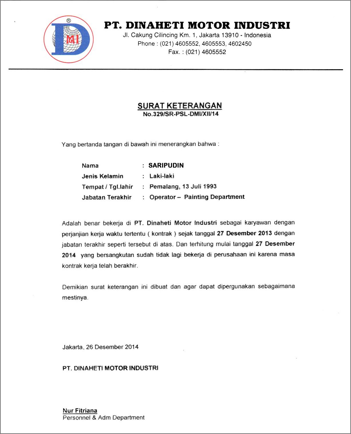 Contoh Surat Izin Bekerja Di Perusahaan