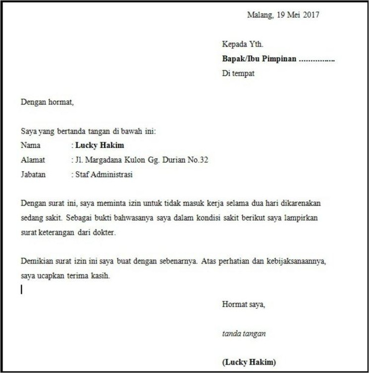 Contoh Surat Izin Dinas Tidak Masuk Kerja