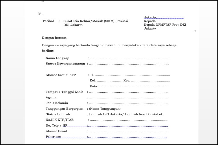 Contoh Surat Izin Keluarga Untuk Bekerja Ke Luar Negeri