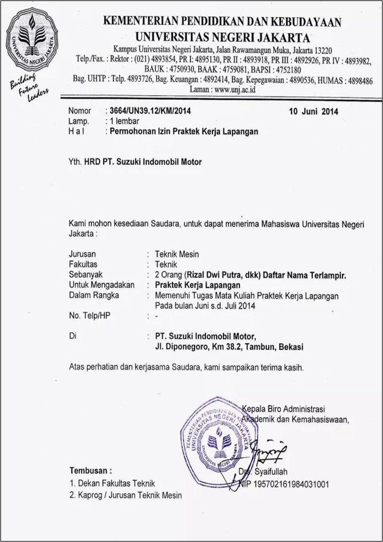 Contoh Surat Izin Kerja Dari Institusi