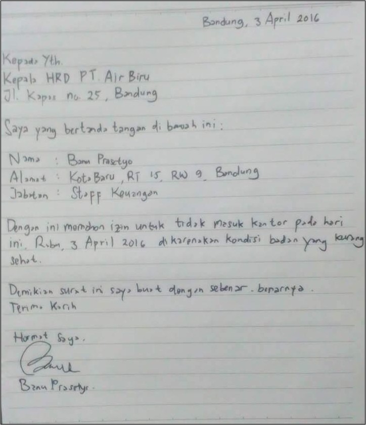 Contoh Surat Izin Kerja Karean Acara Keluarga