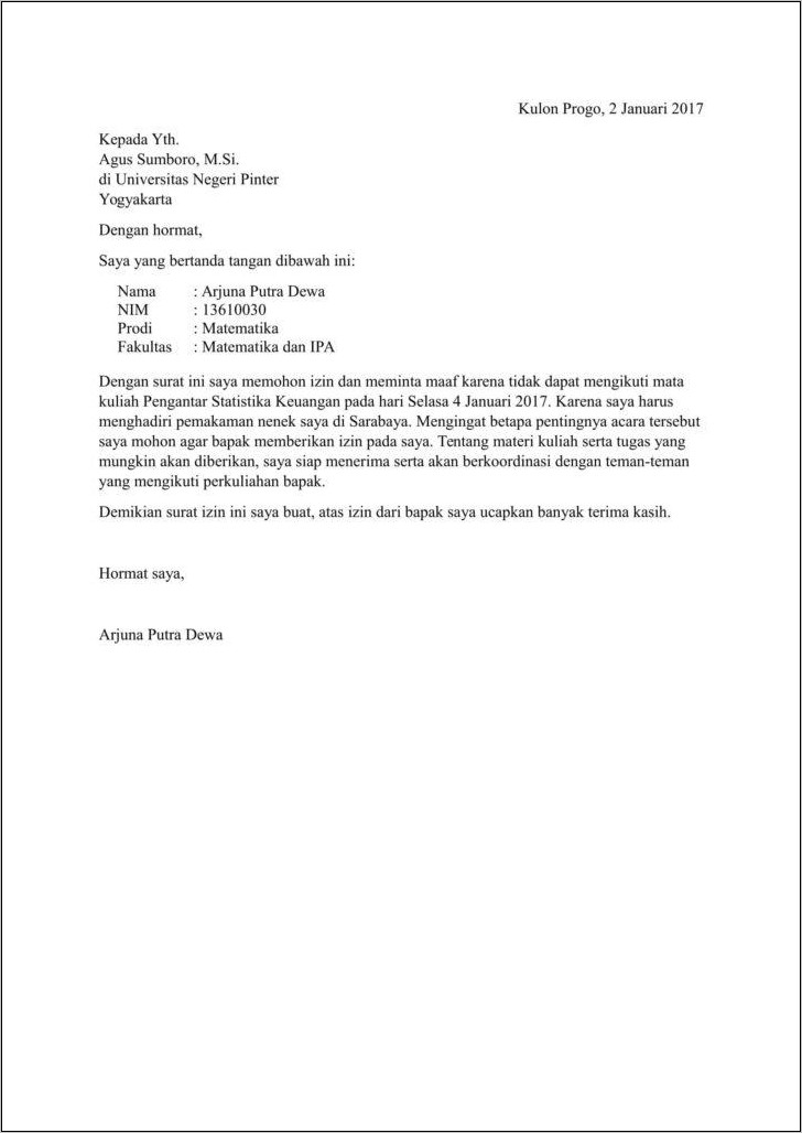 Contoh Surat Izin Kerja Karena Ada Urusan Keluarga Doc