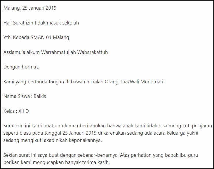 Contoh Surat Izin Kerja Karena Anak Sakit