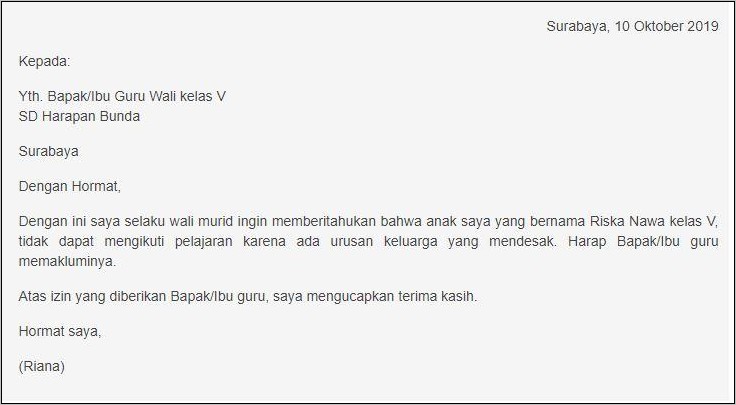 Contoh Surat Izin Kerja Urusan Keluarga