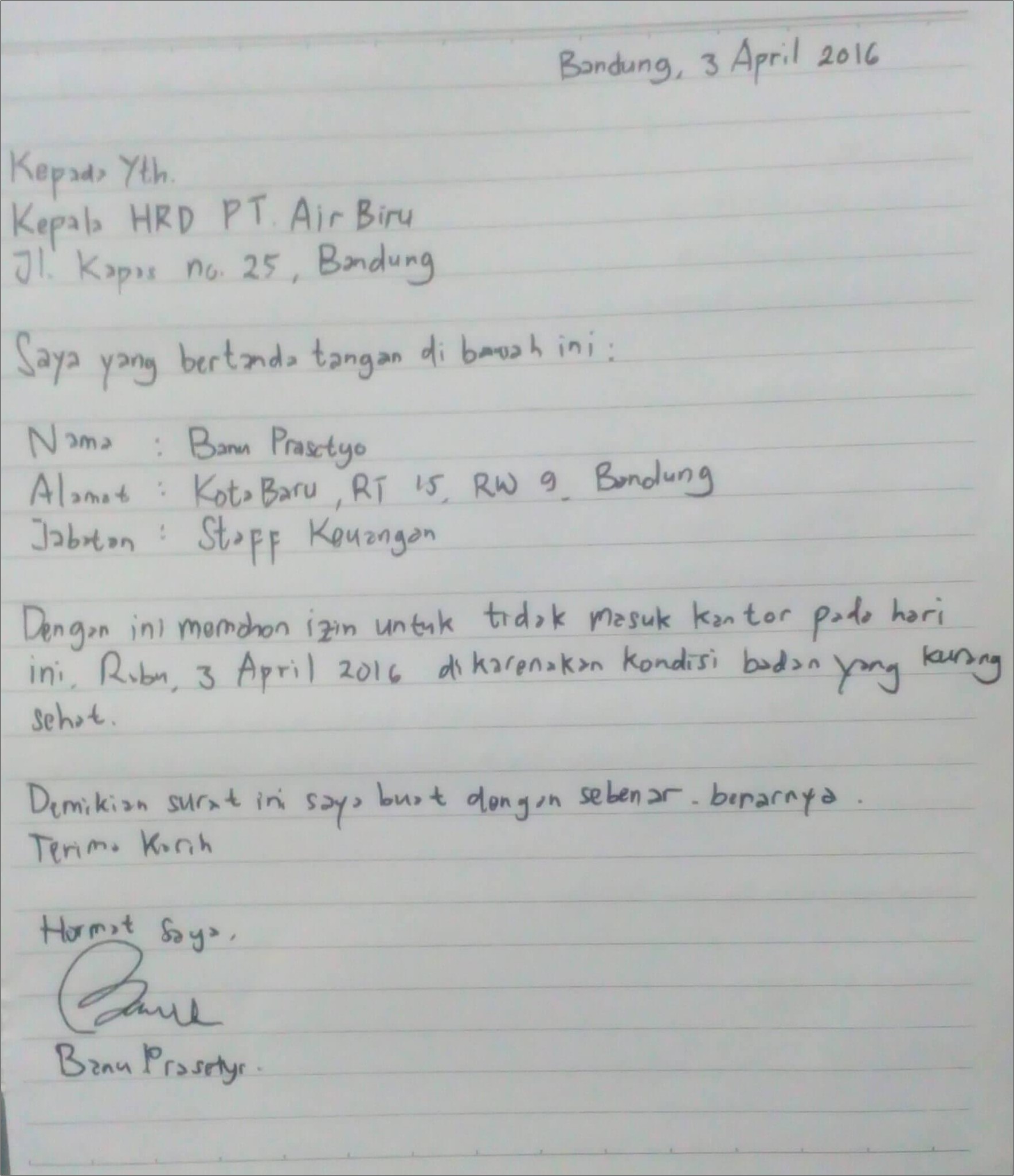 Contoh Surat Izin Orang Tua Untuk Bekerja 3 Shift