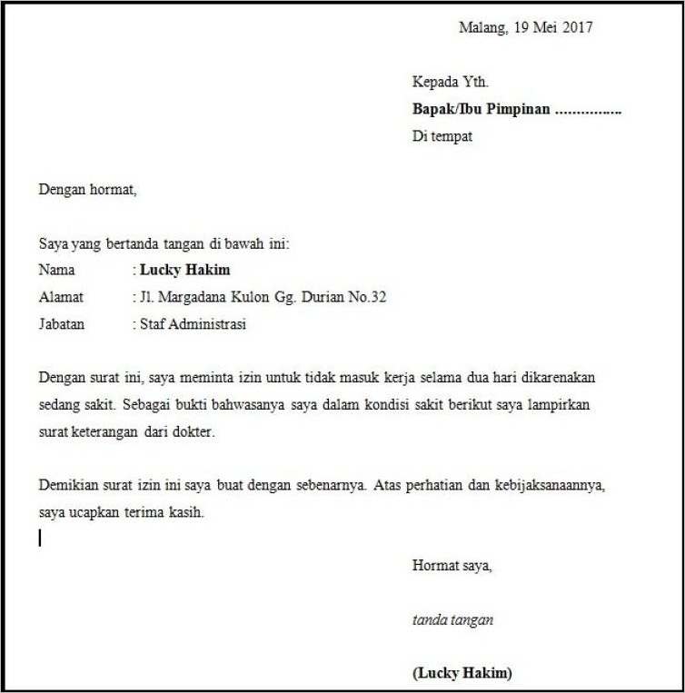 Contoh Surat Izin Tidak Masuk Kerja Karena Orang Tua Meninggal