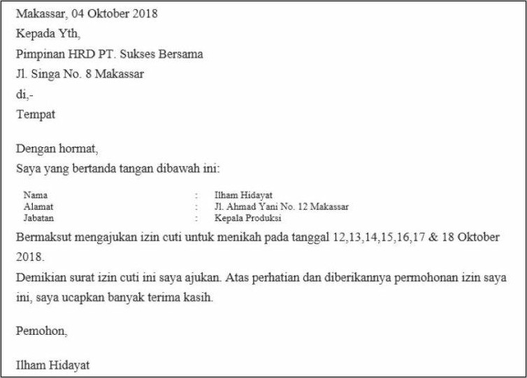 Contoh Surat Izin Tidak Masuk Kerja Karna Kuliah