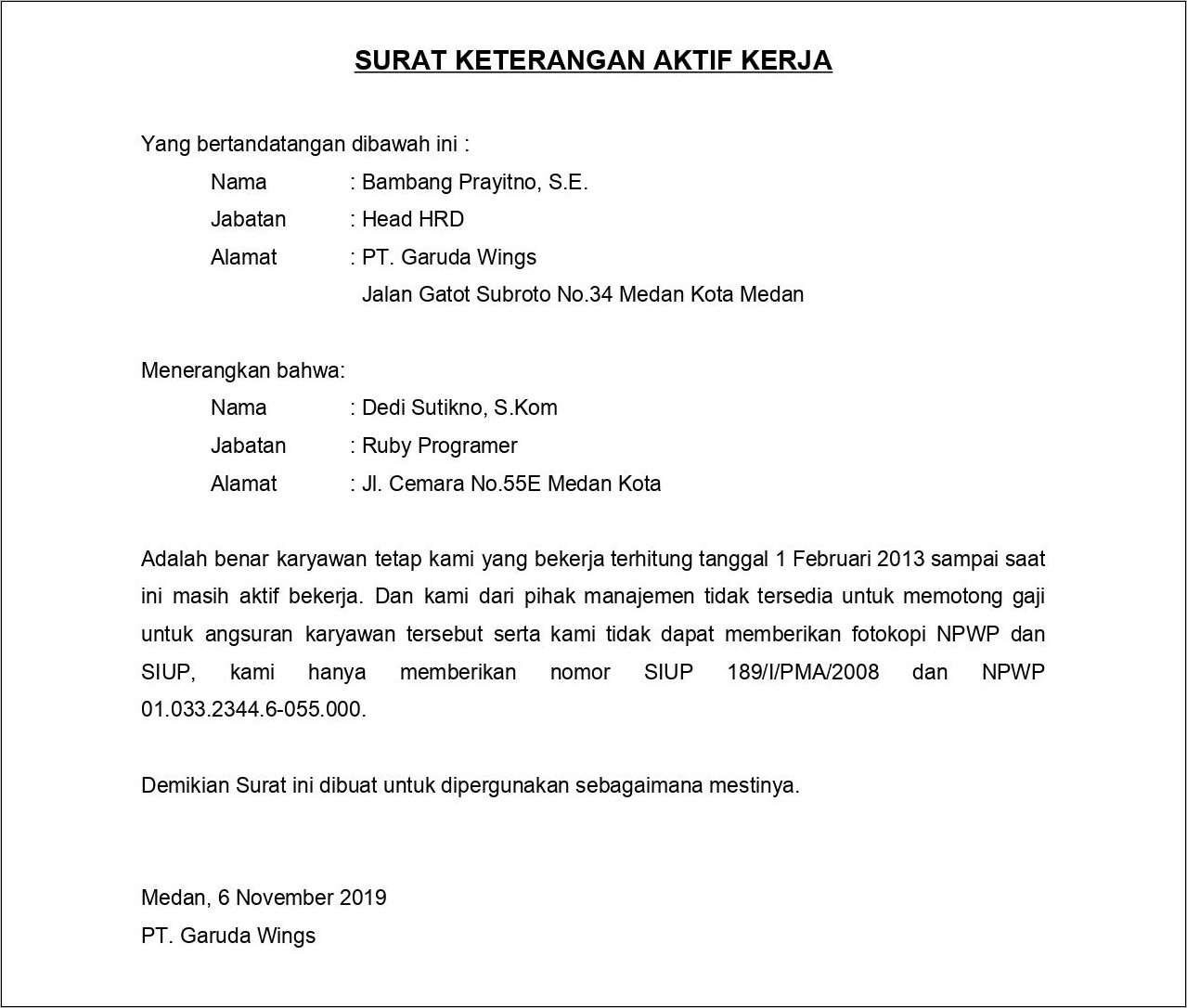 Contoh Surat Jalan Kerja